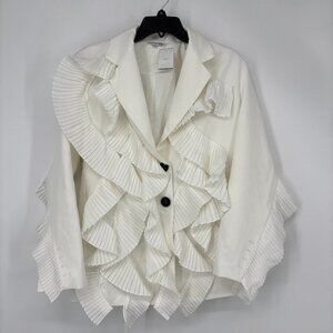 Another Mode Women's Ruffle Pleats Lined Two-Button Blazer White Size Small NWT